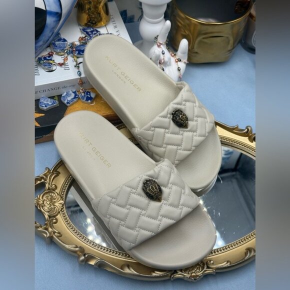 🆕 KURT GEIGER LONDON 🧿 NWOB Meena Eagle Quilted Slide, Bone - Sz 37 US 7 - Picture 8 of 15